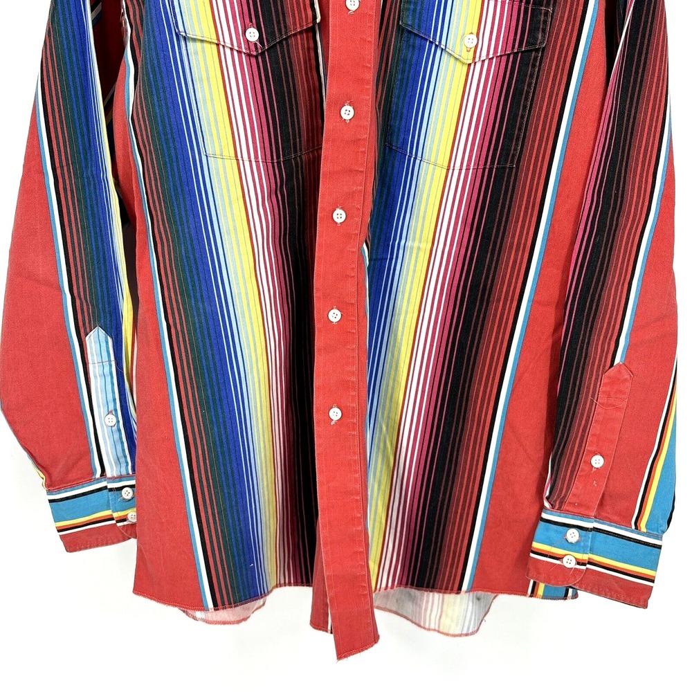 Wrangler X-Long Tails Western Rodeo Striped Cowboy Shirt 17.5-35 Vintage EUC - Picture 5 of 9